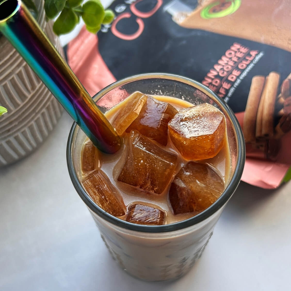 iced honey cinnamon latte with protein