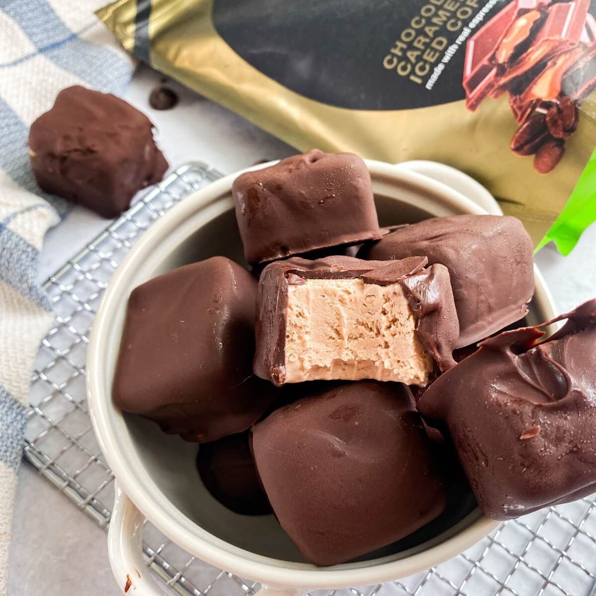 Protein Coffee Chocolate Caramel Ice Cream Bites